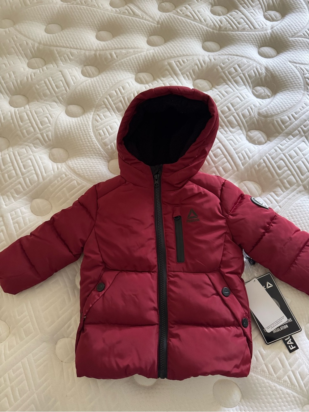 Reebok Burgundy Kids Hooded Puffer Jacket